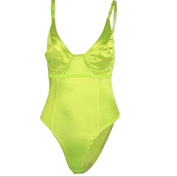 Neon Bodysuit Top Teddy Sleeveless Sling Satin - Picture 6 of 8